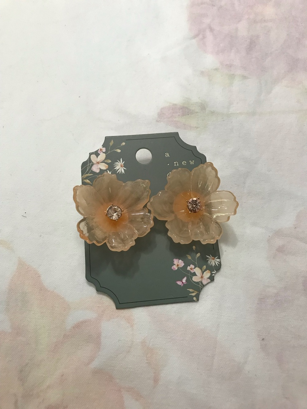 A New Day Acrylic Light Coral Flower Rhinestone Floral Statement Earrings